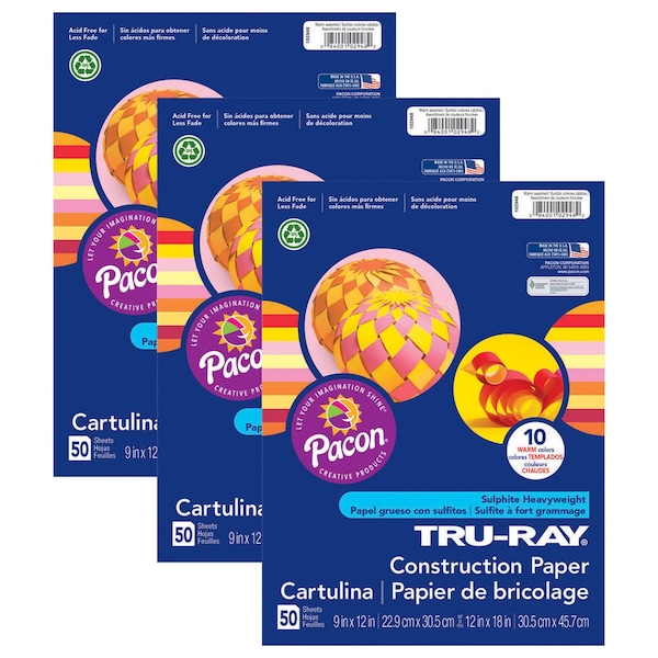 Tru-Ray Construction Paper, Assorted Warm Colors, 12in. x 18in. Sheets, 150PK P102948 - main
